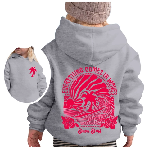 Kids Hoodie Sweatshirt Fleece Lined Pullover Tropical Palm Tree Wave Print Casual Autumn Winter Top For Boys Girls