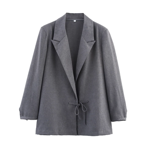 Dames Blazer Jas Grijs Lange Mouwen Vetersluiting Voorzijde Reverskraag Polyester Elegant Kantoor Casual Jas