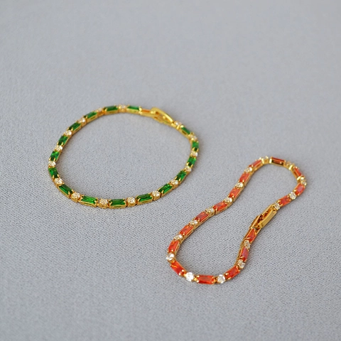 Bracciale In Zircone Colorato Ottone Placcato Oro Taglio Rettangolare Bracciale Tennis Lusso Minimalista Gioielli Eleganti Donna