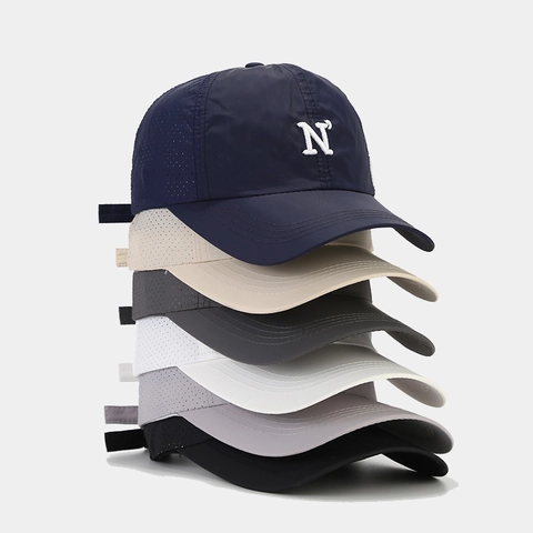 Gorra De Béisbol Nylon Secado Rápido Bordado Letra N Agujero Perforado Transpirable Protección Solar Al Aire Libre Ajustable
