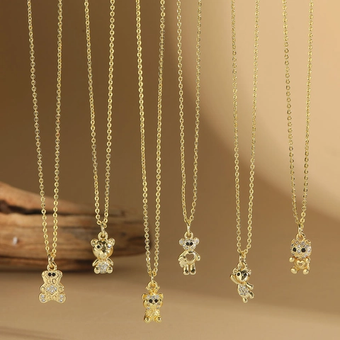 Collana con Ciondolo a Orsetto in Rame Vintage per Donna Placcata in Oro con Zirconia Ciondolo Animale Catena da Clavicola Gioielli