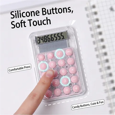 Mini Transparent Calculator Portable Pocket LCD Display Silicone Round Keys Candy Color Student Office Stationery Gift