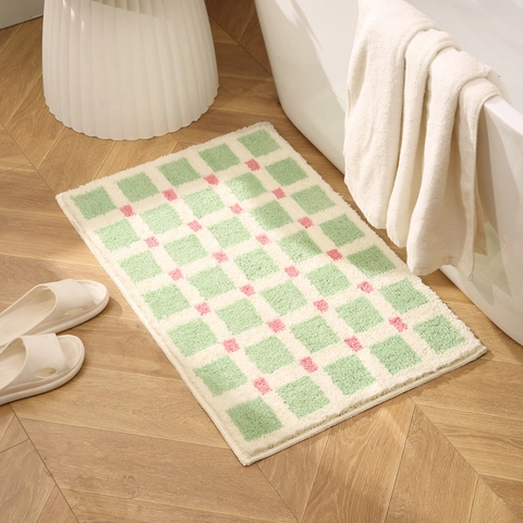 Tappetino Da Bagno Floccato Assorbente Antiscivolo Asciugatura Rapida Tappeto A Scacchi Per Bagno Camera Da Letto