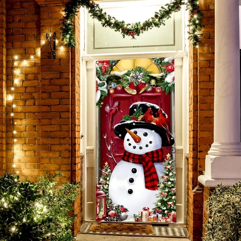 Christmas Door Banner Snowman Polyester Outdoor Hanging Decoration Holiday Garden Flag X-mas Festive Ornament Home Decor
