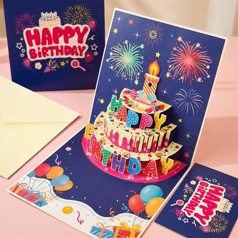 Assortimento Biglietto Auguri 3D Compleanno Con Musica Luce LED Torta Farfalla Regalo In Cartone Fatto A Mano