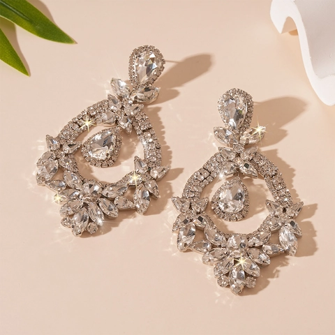 Luxe Extra Grote Legering Strass Drop Oorbellen Met 925 Sterling Zilveren Oorsteker Voor Bruiloft Feest Dames