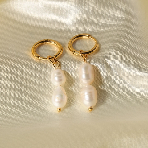 Baroque Artificial Pearl Hoop Earrings Vintage 18K Gold Plated Stainless Steel Jewelry For Women Elegant Chic