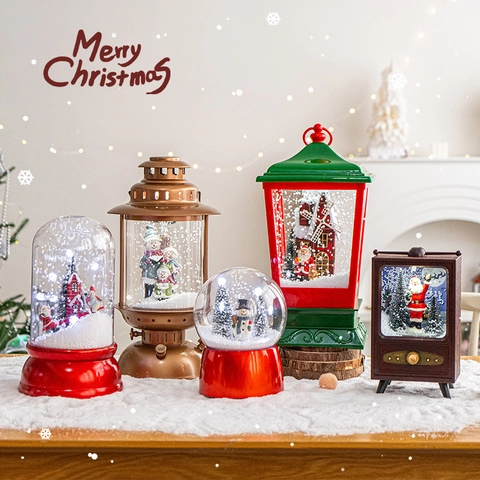Christmas Snowing LED Lantern Retro TV Water Light Santa Claus Snowman Automatic Snowfall Glowing Desktop Holiday Ornament