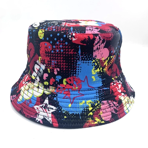 Chapeau Bob Graffiti Polyester Protection Solaire Streetwear Extérieur Style Fête Années 90 Unisexe Réversible