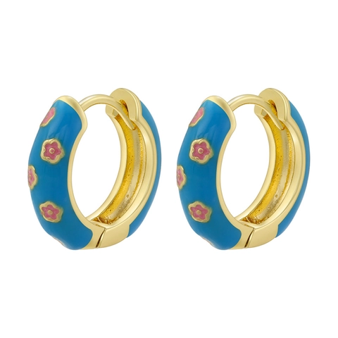 Brass Gold Plated Flower Hoop Earrings Colorful Enamel Oil Drip Sweet Fresh Floral Jewelry For Women Girls