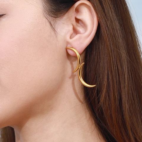 Roestvrijstalen Oorbellen Goud Verguld Geometrische Halve Maan Studs Waterdicht Hypoallergeen Trendy Minimalistisch Dames