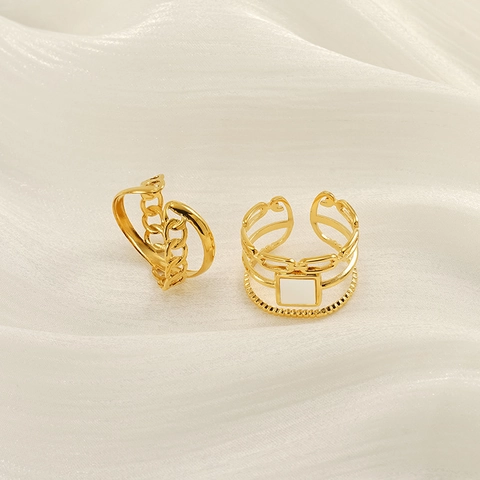 Anillos Abiertos Geométricos Huecos Chapados En Oro 18K Acero Inoxidable Ajustables Eslabones Concha Cuadrada Joyería Mujer