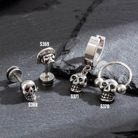 Vintage Skull Stud Earrings Stainless Steel Punk Gothic Hip Hop Distressed Metal Jewelry For Men Women