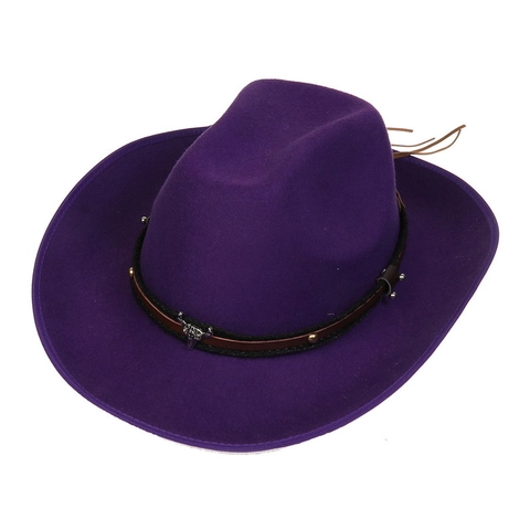Chapeau De Cow-Boy Occidental En Feutre De Laine Fedora À Bord Large Avec Décor En Métal Et Accents Floraux En Künstliche Perles