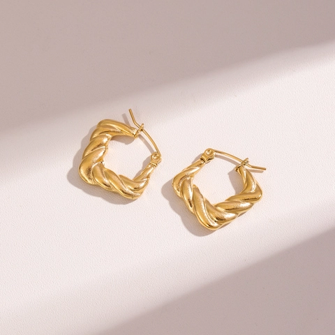 Geometrische Gedrehte Creolen Edelstahl Vergoldet Unregelmäßiges Quadratisches Design Minimalistischer Modeschmuck Für Damen