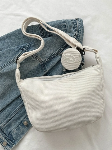 Sac À Épaule En Velours Côtelé Pour Femme Avec Petit Porte-Monnaie Rond Amovible Sac Hobo Rétro Style Japonais