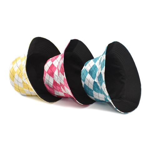 Checkerboard Bucket Hat Polyester Argyle Pattern Sun Protection Foldable Fisherman Cap For Men And Women Casual Outdoor