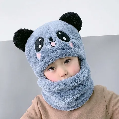 Chapeau Écharpe À Capuche Pour Enfants Polaire Épaisse Chaude Bonnet Protège-Oreilles Design Panda Animal Garçons Filles Hiver