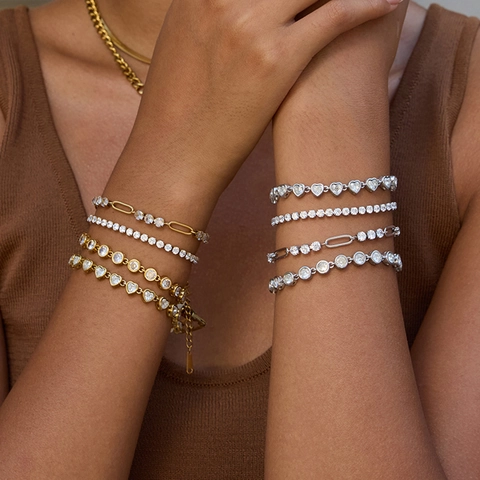 Bracciale Tennis Cuore Zircone Acciaio Inossidabile Impermeabile Ipoallergenico Gioielli Di Moda Lusso Donna
