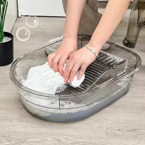 Verdikte Transparante PET Waskom Met Geïntegreerd Wasbord Verdiepte Huishoudelijke Waskom Voetbadkuip Duurzaam