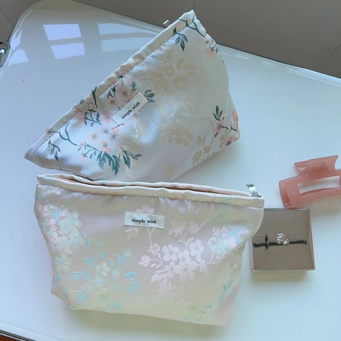 Beauty Case In Raso Vintage Jacquard Floreale Borsa Cosmetici Donna Quotidiano Viaggio Portatile Chiusura Lampo