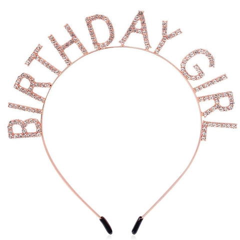 Diadema Y Banda Birthday Girl Aleación Strass Satén Decoración De Letras Brillantes Para Fiesta Celebración Niños Mujeres