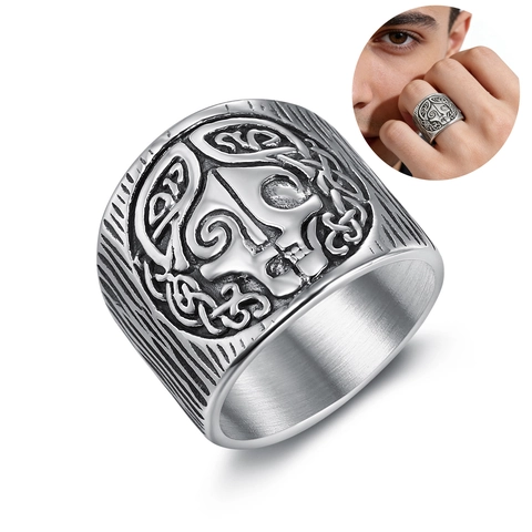 Bague Viking Pour Hommes En Acier Inoxydable Mythologie Nordique Crâne Nœud Celtique Style Punk Gothique Bijoux Rétro