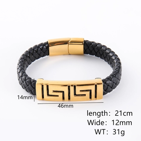 Bracciale In Pelle Intrecciata Da Uomo Con Chiusura Magnetica In Acciaio Inossidabile 304 Placcato Oro Motivo Greco Gioielli Hip Hop