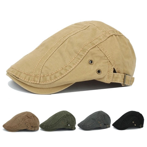Gorra Plana Retro Color Sólido Lona De Algodón Sombrero Ivy Para Hombres Mujeres Ajustable Transpirable Estilo Británico