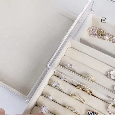 Jewelry Box Organizer Clear Acrylic Layered Drawer With Velvet Lining For Earrings Rings Necklaces Desktop Storage Case