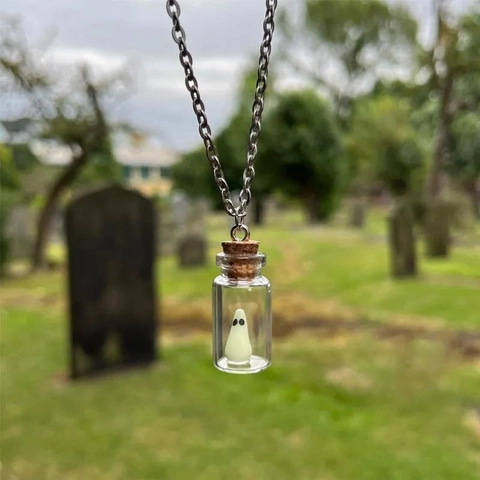 Collana Fantasma In Una Bottiglia Halloween Pendente In Vetro In Miniatura Spirito Luminoso Catena In Metallo Gioielli Fluorescenti