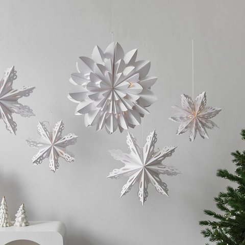 LED Paper Christmas Star Snowflake Hanging Ornaments Hollow Out Origami Folding Decorations For Home Party Window