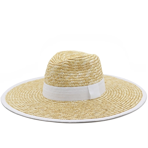 Damen Strohhut Mit Breiter Krempe Natürliches Weizenstroh Flaches Top Sonnenschutz Strandurlaub Französisch Vintage Elegant