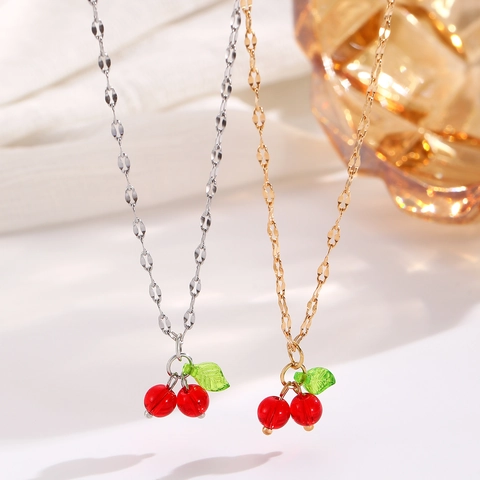 Collana Con Ciondolo Frutta Carina Ciliegia Fragola Avocado Mela Carota Forma Rame Acciaio Inossidabile Gioielli Catena Clavicola Donna