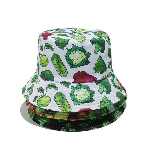 Vegetable Print Bucket Hat Polyester Sun Protection Foldable Summer Beach Travel Outdoor Casual Style For Men Women