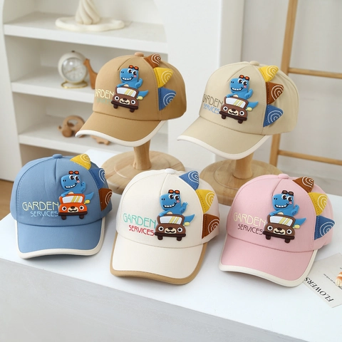 Cappello Da Baseball Per Bambini Patch Dinosauro Auto 3D Misto Cotone Protezione Solare Cappello Regolabile Allaperto