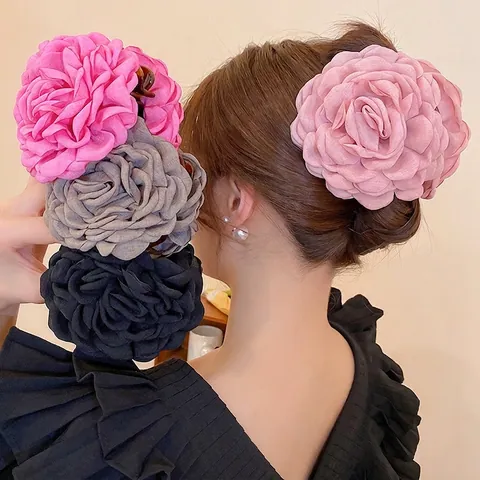 Große Stoffblume Haarkralle Clip Elegantes Kamelien Rosen Design Französischer Vintage Stil Haarschmuck Für Frauen