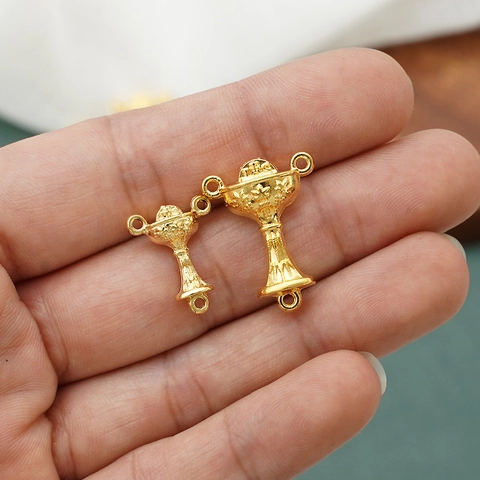 Religiöse Kelch Schmuckverbinder Legierung Vergoldet Geprägt IHS Rosenkranz Glieder Für DIY Schmuckherstellung