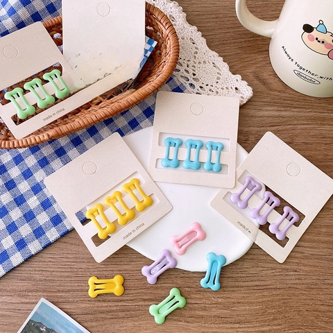Cute Bone Shape Metal Hair Clips Macaron Colors Oil Drip Mini Hairpins Small Bangs Clips Fashion Headwear Hair Accessories For Women Girls