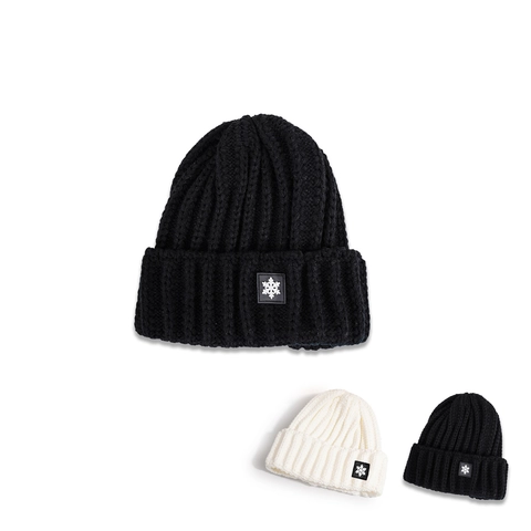 Gorro De Invierno Punto Canalé Acrílico Cálido Cortavientos Parche Copo De Nieve Dobladillo Casual Para Mujeres