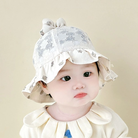 Cappello Alla Pescatora Neonato Ragazza Pizzo Floreale Cappello Da Sole Con Grande Fiocco Volant Traspirante Estate