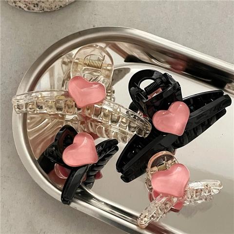 Mini Mollette Per Capelli Artiglio Plastica Acrilico Cuore Rosa Dolce Stile Coreano Accessori Per Capelli Per Donne Ragazze