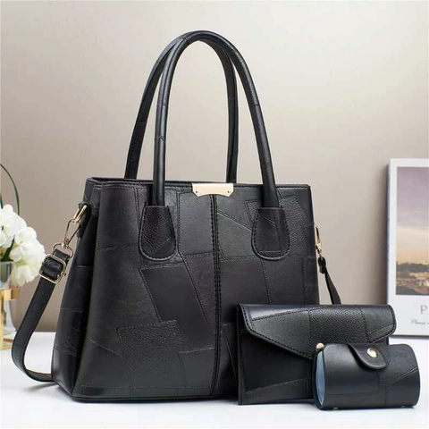 Set di Borse a Tracolla in Pelle PU Retrò da Donna Tote Geometrica Con Pochette a Busta e Porta Carte Borsa con Hardware Oro