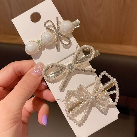 Molletta Per Capelli Stile Coreano Con Künstliche Perle E Strass Fiocco Dolce Fermagli Laterali Accessori Per Capelli Donna