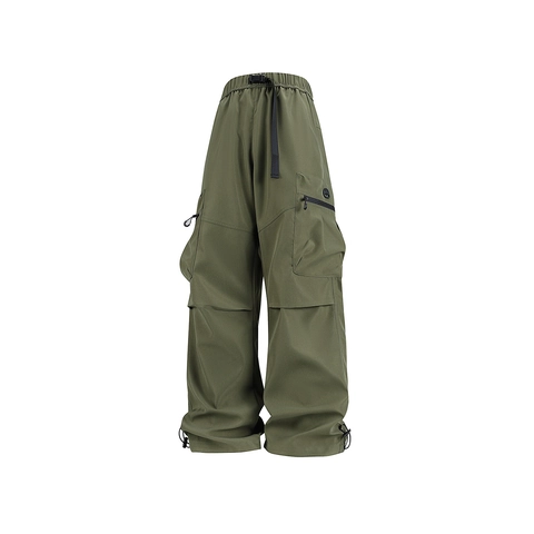 Pantalón Cargo Hombre Pernera Ancha Multi Bolsillos Streetwear Talle Alto Dobladillo Cordón Techwear Pantalón Poliéster