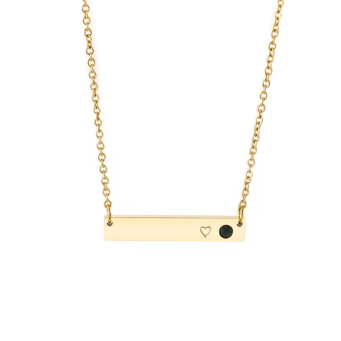 Minimalist Horizontal Bar Necklace Gold Plated Stainless Steel Heart Engraved Birthstone Zirconia Pendant Jewelry