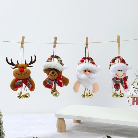 Decorazioni Appese Di Bambola Peluche Di Natale Con Campanellini Cartone Animato Babbo Natale Pupazzo Di Neve Renna Orso