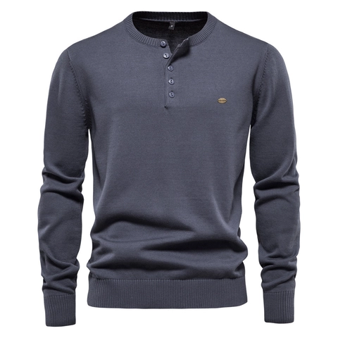 Maglione Henley Da Uomo In Maglia Di Cotone A Maniche Lunghe Tinta Unita Casual Pullover Autunno Inverno Per Uomo