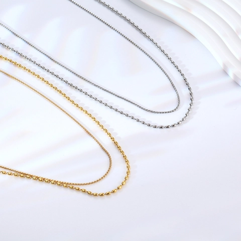 Double Layer Necklace Stainless Steel Layered Rice Bead Chain Minimalist Clavicle Accessory For Women Elegant Fashion