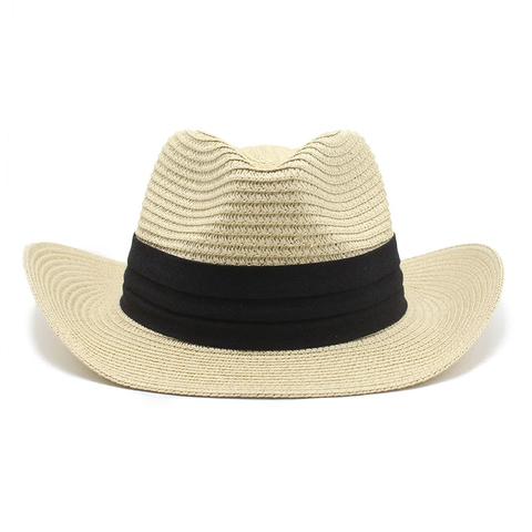 Straw Fedora Sun Hat Wide Brim Foldable Panama Summer Beach Cap Breathable Vintage British Style For Men Women